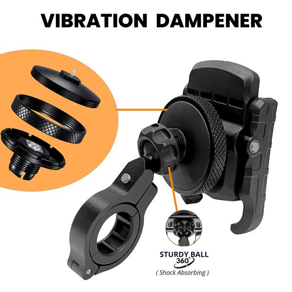 GrandPitStop-Jaw Grip Aluminium Mobile Holder with Vibration Controller Dampener (Black)-JGALWCVMobH