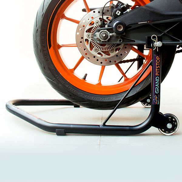 GrandPitStop-Non Dismantable Universal Rear Paddock Stand with Skate Wheels (Black)