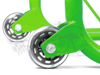 GrandPitStop-Non Dismantable Universal Rear Paddock Stand with Skate Wheels (Green)-PSGreen