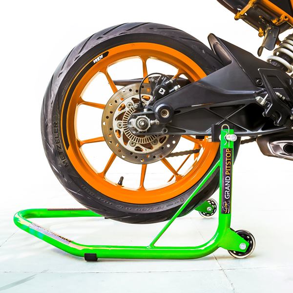 GrandPitStop-Non Dismantable Universal Rear Paddock Stand with Skate Wheels (Green)-PSGreen