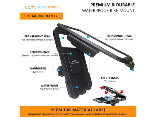 GrandPitstop Handlebar Mount Fully Waterproof Mobile Phone Holder Mount Without Charger - (Black)