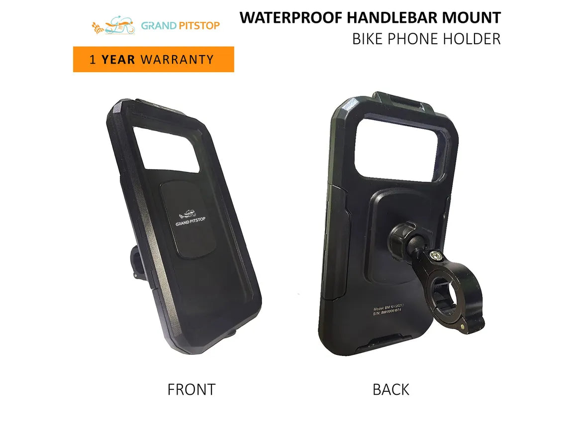 GrandPitstop Handlebar Mount Fully Waterproof Mobile Phone Holder Mount Without Charger - (Black)