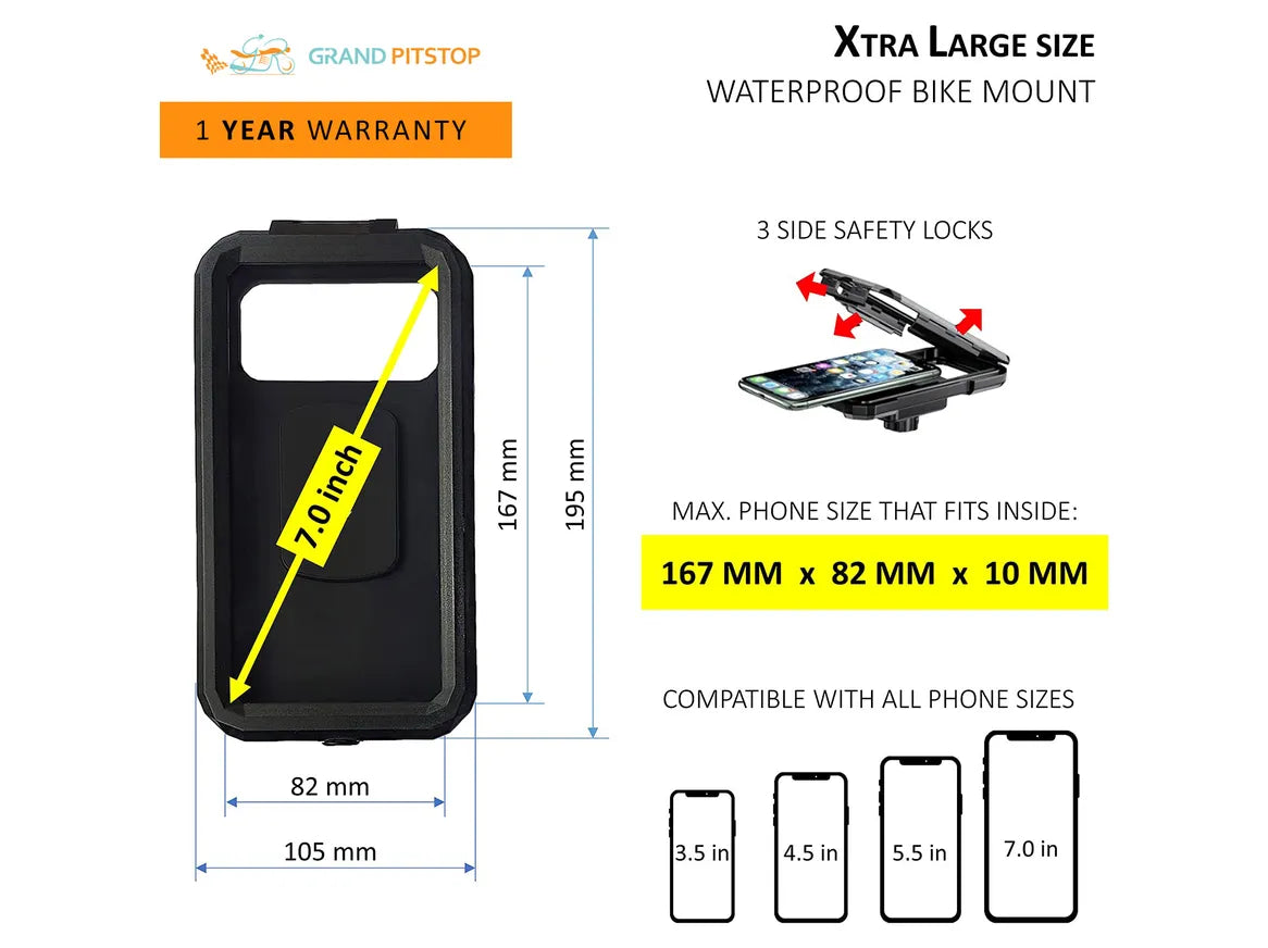 GrandPitstop Handlebar Mount Fully Waterproof Mobile Phone Holder Mount Without Charger - (Black)