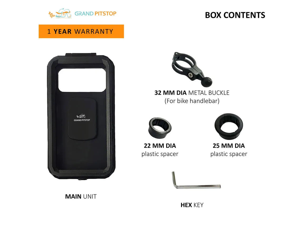 GrandPitstop Handlebar Mount Fully Waterproof Mobile Phone Holder Mount Without Charger - (Black)