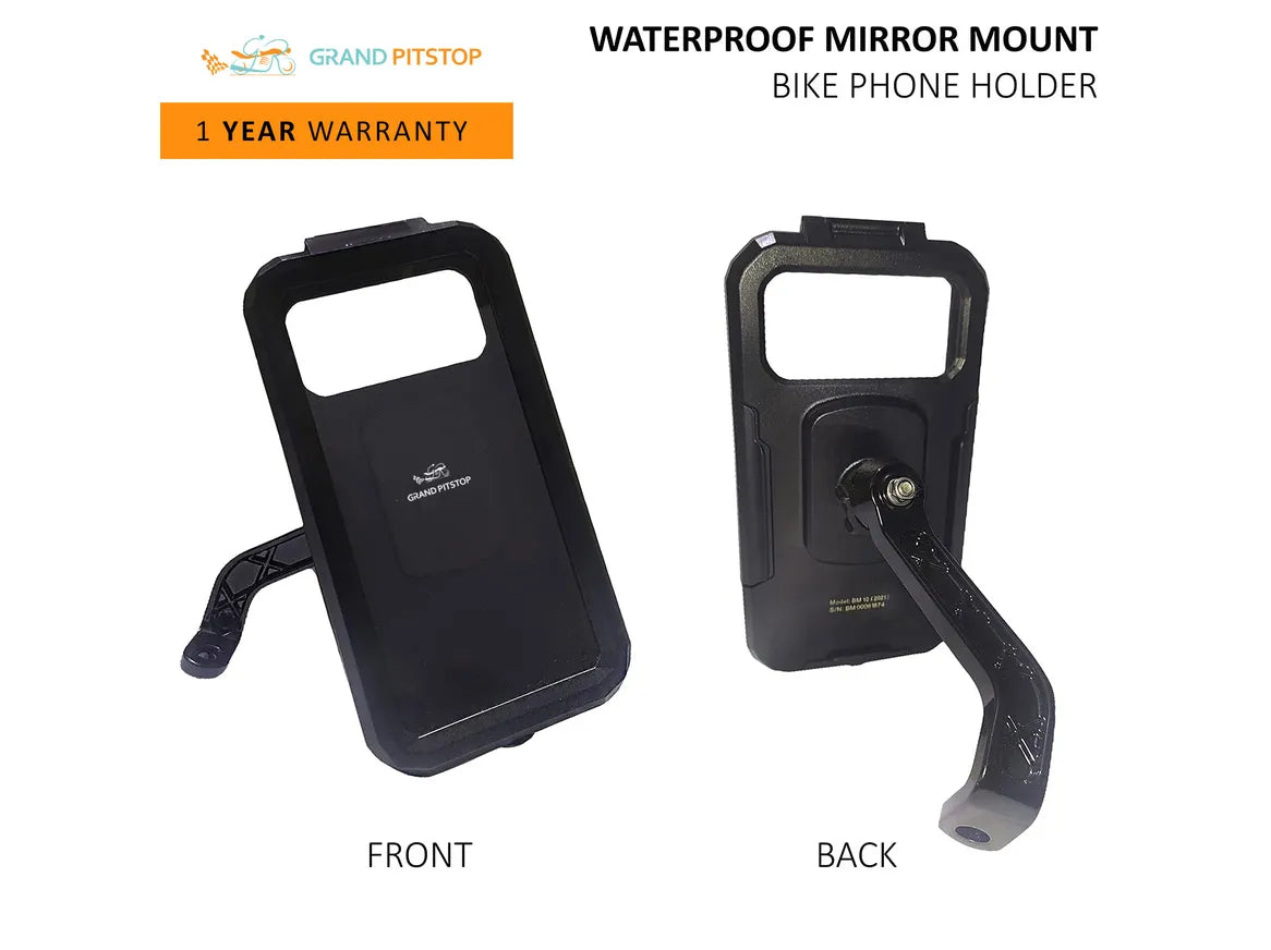GrandPitstop Mirror Mount Fully Waterproof Bike / Motorcycle / Scooter Mobile Phone Holder Mount Without Charger (Black)