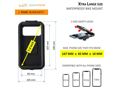 GrandPitstop Mirror Mount Fully Waterproof Bike / Motorcycle / Scooter Mobile Phone Holder Mount Without Charger (Black)