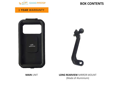 GrandPitstop Mirror Mount Fully Waterproof Bike / Motorcycle / Scooter Mobile Phone Holder Mount Without Charger (Black)