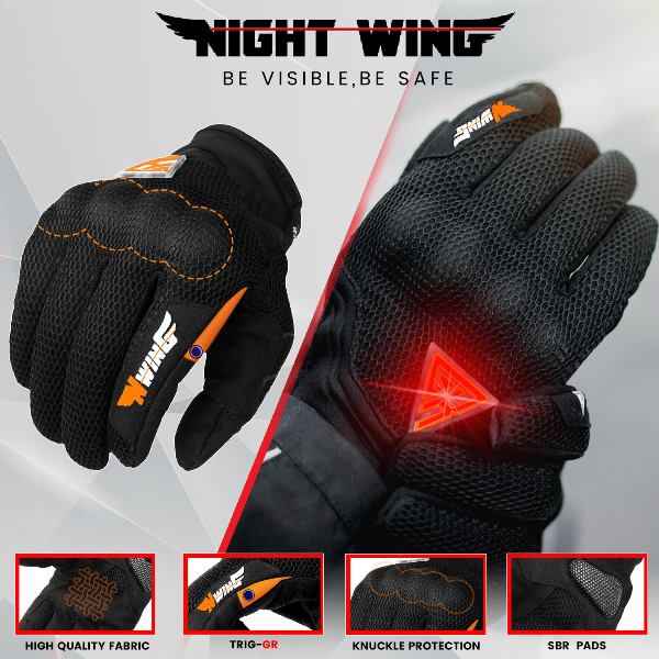 GrandPitstop Night Wing Motorcycle LED Gloves (Black)-GRNWG-B