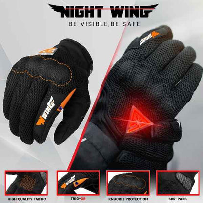 GrandPitstop Night Wing Motorcycle LED Gloves (Black)-GRNWG-B