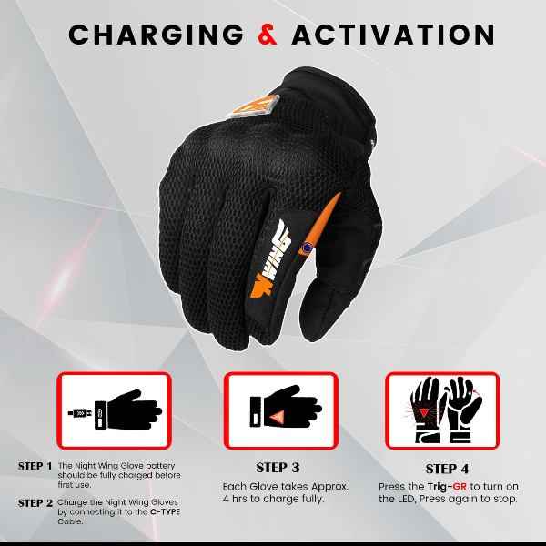 GrandPitstop Night Wing Motorcycle LED Gloves (Black)-GRNWG-B