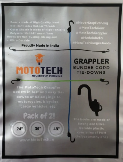 Grappler Bungee Tie-Down - 36 inches - Black - 8mm - Pack of 2 - Riders Junction