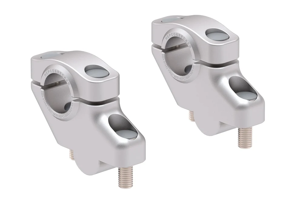 HANDLEBAR RISER - 30mm UP & 21mm BACK (4240-V3021) Silver - Hepco Becker - 4240-V3021-30-21-SL