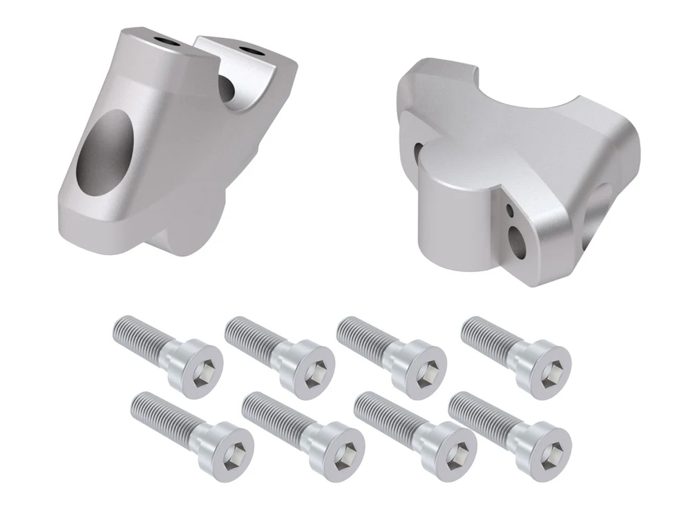 HANDLEBAR RISER - 30mm UP & 21mm BACK (4245-V303M-30-21) Silver - Hepco Becker - 4245-V303M-30-21-SL