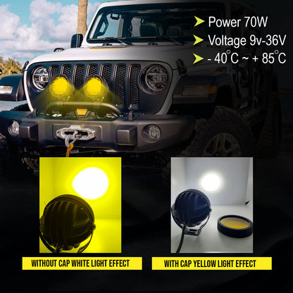 HJG 70 Watts Round Fog Lights with Yellow Cap for Motorcycles, Offroad Vehicles and Cars - Riders Junction