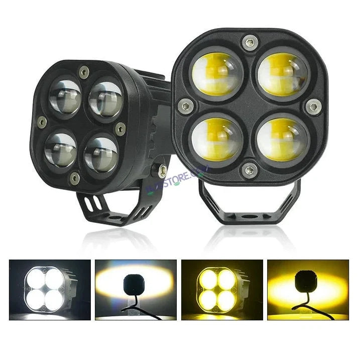 HJG 4x4 Projector Lens 80W LED Fog Light with Wiring Harness Kit – Future Eyes Style Dual Color White & Yellow with Flash Modes, High Power Driving Fog Lamp for Car, Bike, SUV, Jeep & Thar – Pack of 2