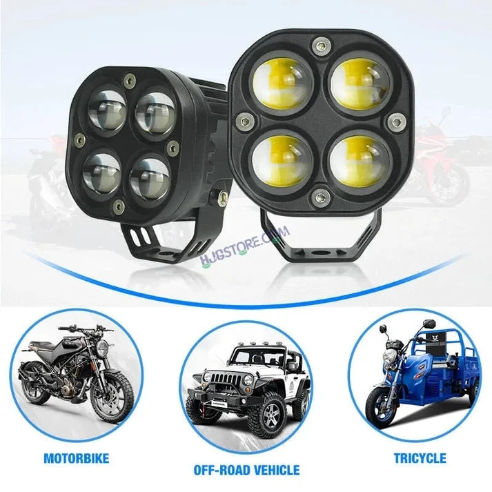 HJG 4x4 Projector Lens 80W LED Fog Light with Wiring Harness Kit – Future Eyes Style Dual Color White & Yellow with Flash Modes, High Power Driving Fog Lamp for Car, Bike, SUV, Jeep & Thar – Pack of 2