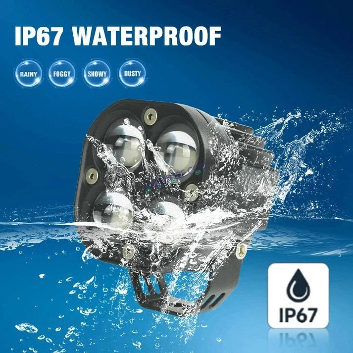 HJG 4x4 Projector Lens 80W LED Fog Light with Wiring Harness Kit – Future Eyes Style Dual Color White & Yellow with Flash Modes, High Power Driving Fog Lamp for Car, Bike, SUV, Jeep & Thar – Pack of 2