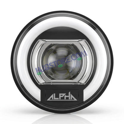 HJG C-325 Alpha 7 Inch 128W LED Projector Headlight with Ultra Wide Halo Ring & White DRL | CREE/Osram Chip | For Royal Enfield, Jeep, Thar, Gypsy