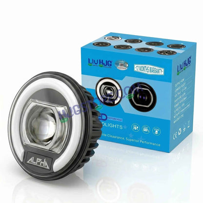 HJG C-325 Alpha 7 Inch 128W LED Projector Headlight with Ultra Wide Halo Ring & White DRL | CREE/Osram Chip | For Royal Enfield, Jeep, Thar, Gypsy