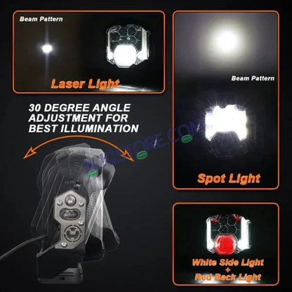 HJG GodsEye 5 Lens Original 120W LED Off-Road Driving Light – 7 Inch White & Red Dual Color Spot & Fog Lamp for Bike, Car, SUV, Jeep, Mahindra Thar & Truck – Pack of 1