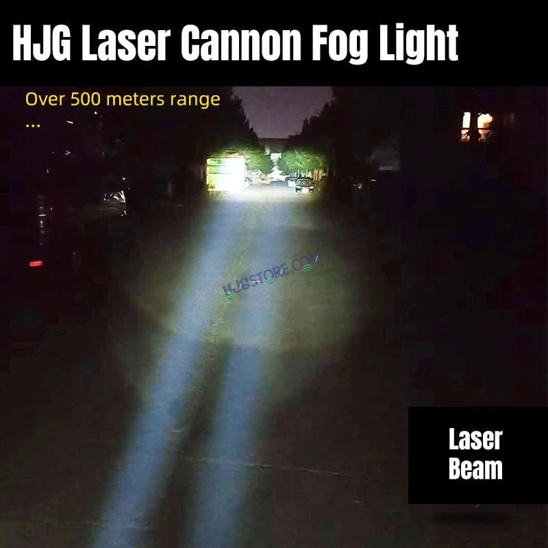 HJG Laser Cannon 80W LED Projector Fog Light – 500M Laser Focus High Beam & 300M Low Beam, Ultra Wide Dual Intensity White/Yellow Driving Fog Lamp, Universal Fit for All Cars & Bikes – Pack of 2