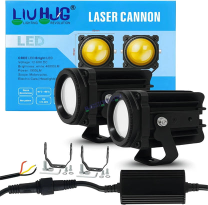 HJG Laser Cannon 80W LED Projector Fog Light – 500M Laser Focus High Beam & 300M Low Beam, Ultra Wide Dual Intensity White/Yellow Driving Fog Lamp, Universal Fit for All Cars & Bikes – Pack of 2