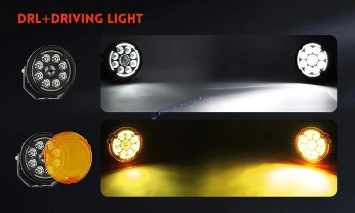 HJG Original 9 LED 180W Round CREE Fog Light with Yellow Filter Cover & Wiring Harness Kit – High Power LED Driving Lamp for Bike, Car, SUV & Motorcycle – Set of 2