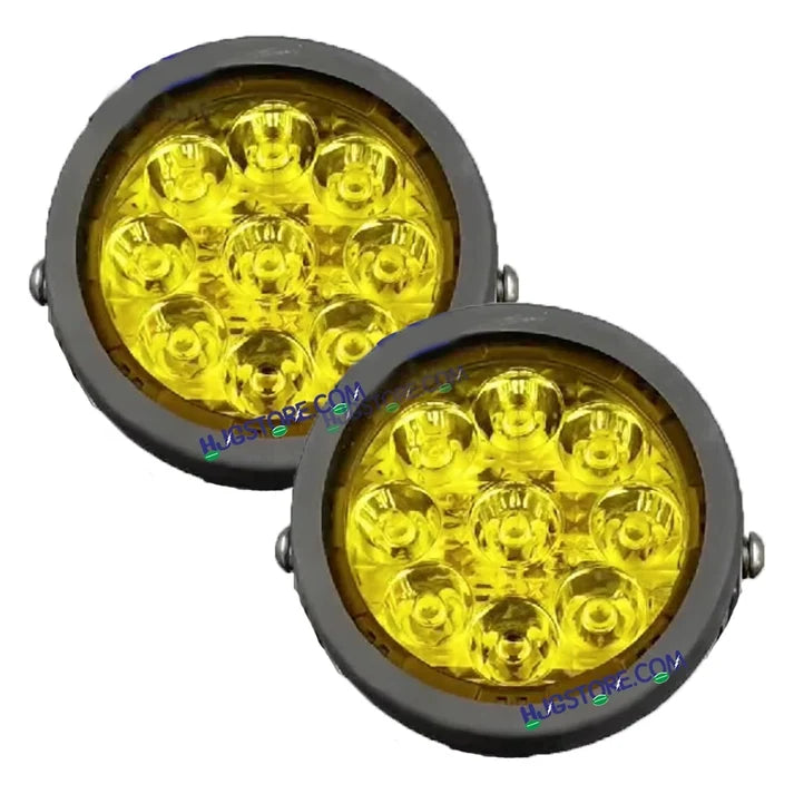 HJG Original 9 LED 180W Round CREE Fog Light with Yellow Filter Cover & Wiring Harness Kit – High Power LED Driving Lamp for Bike, Car, SUV & Motorcycle – Set of 2