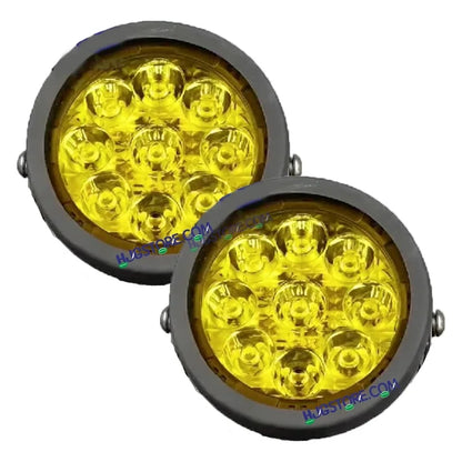 HJG Original 9 LED 180W Round CREE Fog Light with Yellow Filter Cover & Wiring Harness Kit – High Power LED Driving Lamp for Bike, Car, SUV & Motorcycle – Set of 2