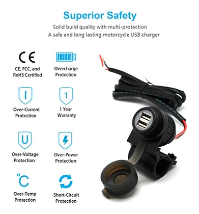 Handlebar Mounted Dual USB 4A (Plastic) - Cliff Top