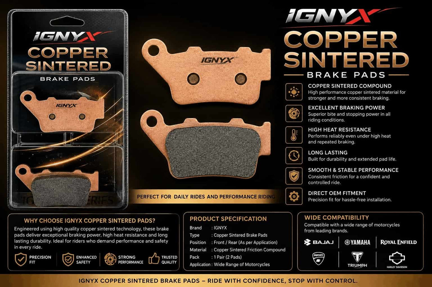 IGNYX Copper Sintered Rear Brake Pads For TVS Apache RR310 - SNT-F124