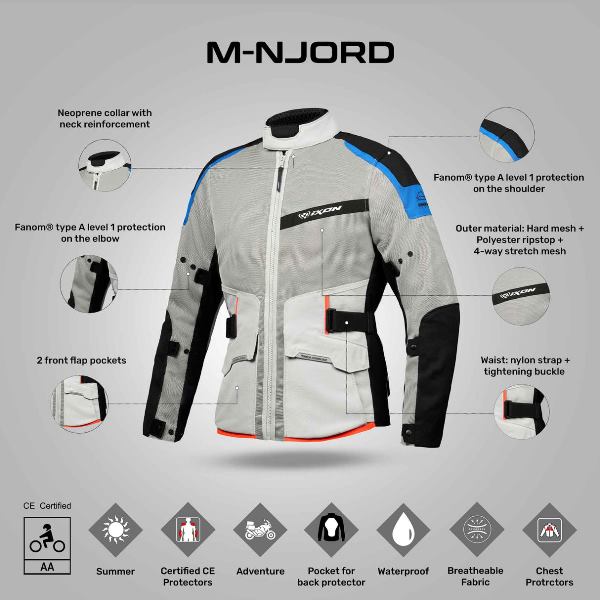 IXON M-Njord Jacket - Light GreyBlueNeon Red