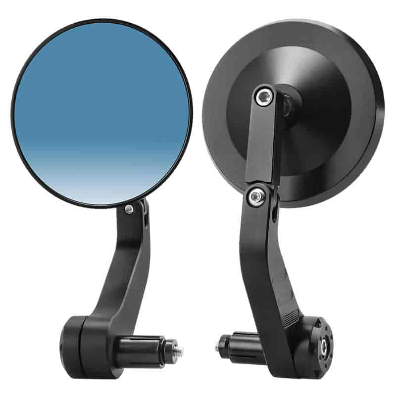 Imported Universal CNC Bar-End Mirror Set (Round) | 360 Adjustable | Blue Anti-Glare Lens - (2004-276)
