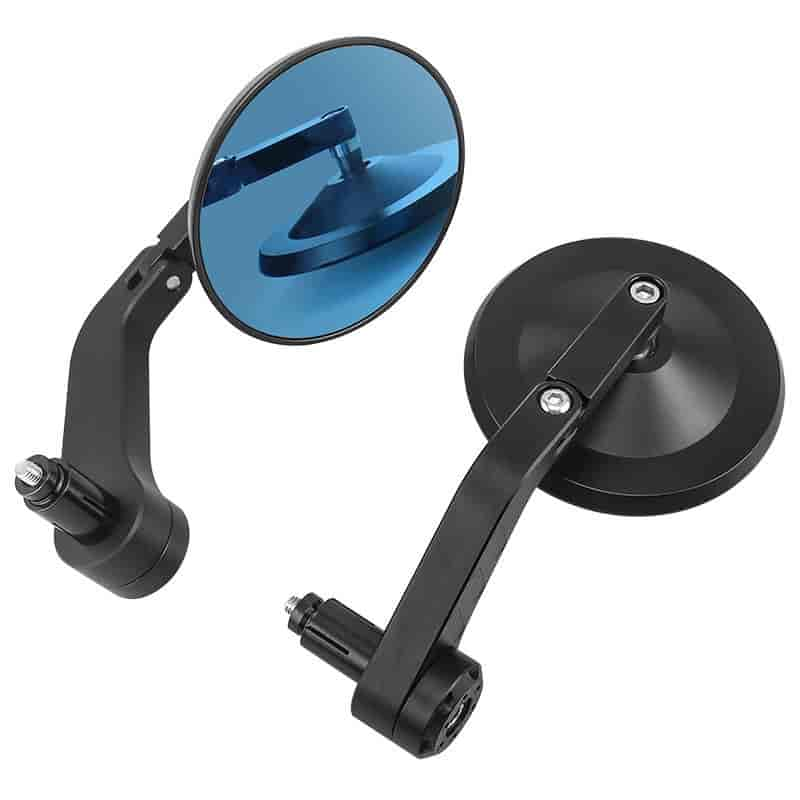 Imported Universal CNC Bar-End Mirror Set (Round) | 360 Adjustable | Blue Anti-Glare Lens - (2004-276)