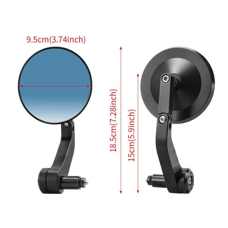 Imported Universal CNC Bar-End Mirror Set (Round) | 360 Adjustable | Blue Anti-Glare Lens - (2004-276)