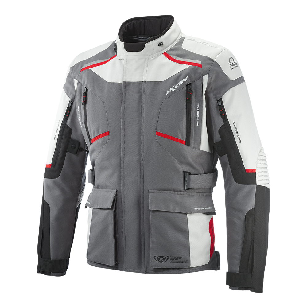 Ixon Midgard All Season Motorcycle Touring Jacket (GreyBlackRed)