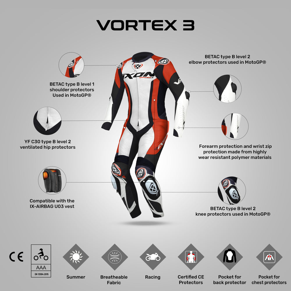 Ixon Vortex 3 CE Certified Class AAA Leather Racing Suit - Black