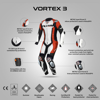 Ixon Vortex 3 CE Certified Class AAA Leather Racing Suit - Black