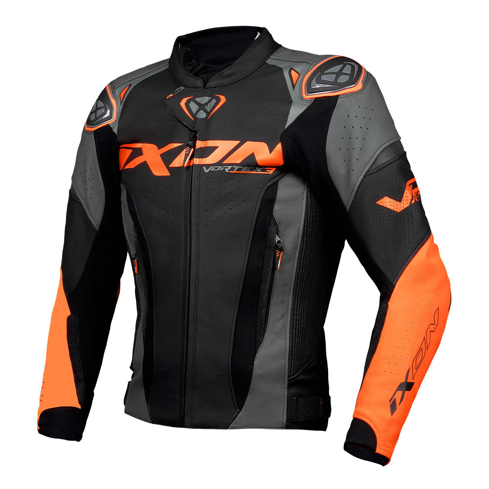 Ixon Vortex 3 Leather Racing Jacket (BlackAnthraciteOrange)