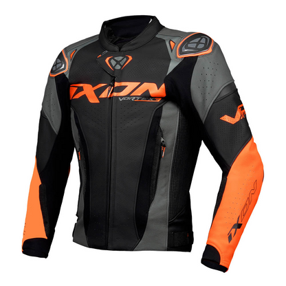 Ixon Vortex 3 Leather Racing Jacket (BlackAnthraciteOrange)