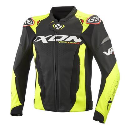 Ixon Vortex 3 Leather Racing Jacket (Black/Bright Yellow )