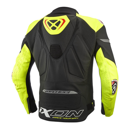 Ixon Vortex 3 Leather Racing Jacket (Black/Bright Yellow )