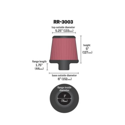 K&N High-flow Original Universal Air Filter Polished Top - RR-3003