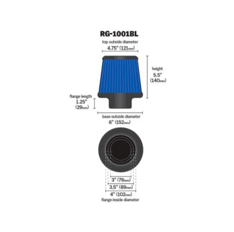 K&N Universal Clamp-On Air Filter - RG-1001BL