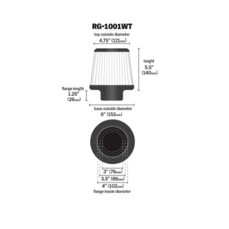 K&N Universal Clamp-On Air Filter - RG-1001WT