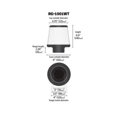 K&N Universal Clamp-On Air Filter - RG-1001WT