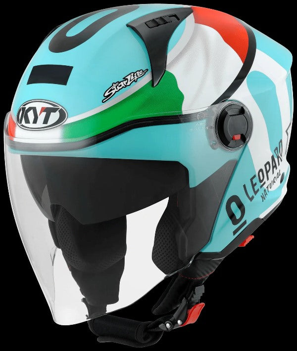 KYT D City Dennis Foggia Leopard Replica Gloss Open Face Helmet-Blue