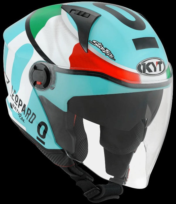 KYT D City Dennis Foggia Leopard Replica Gloss Open Face Helmet-Blue