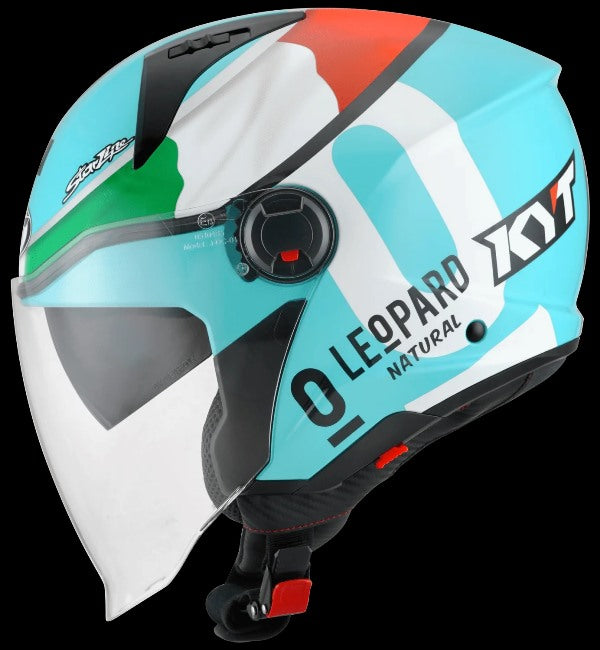 KYT D City Dennis Foggia Leopard Replica Gloss Open Face Helmet-Blue