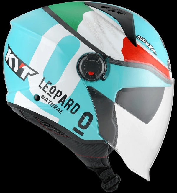 KYT D City Dennis Foggia Leopard Replica Gloss Open Face Helmet-Blue